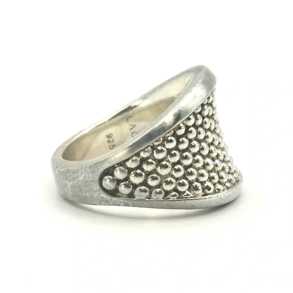 Lagos Signature Caviar Sterling Silver Beaded Concave Ring Size 7